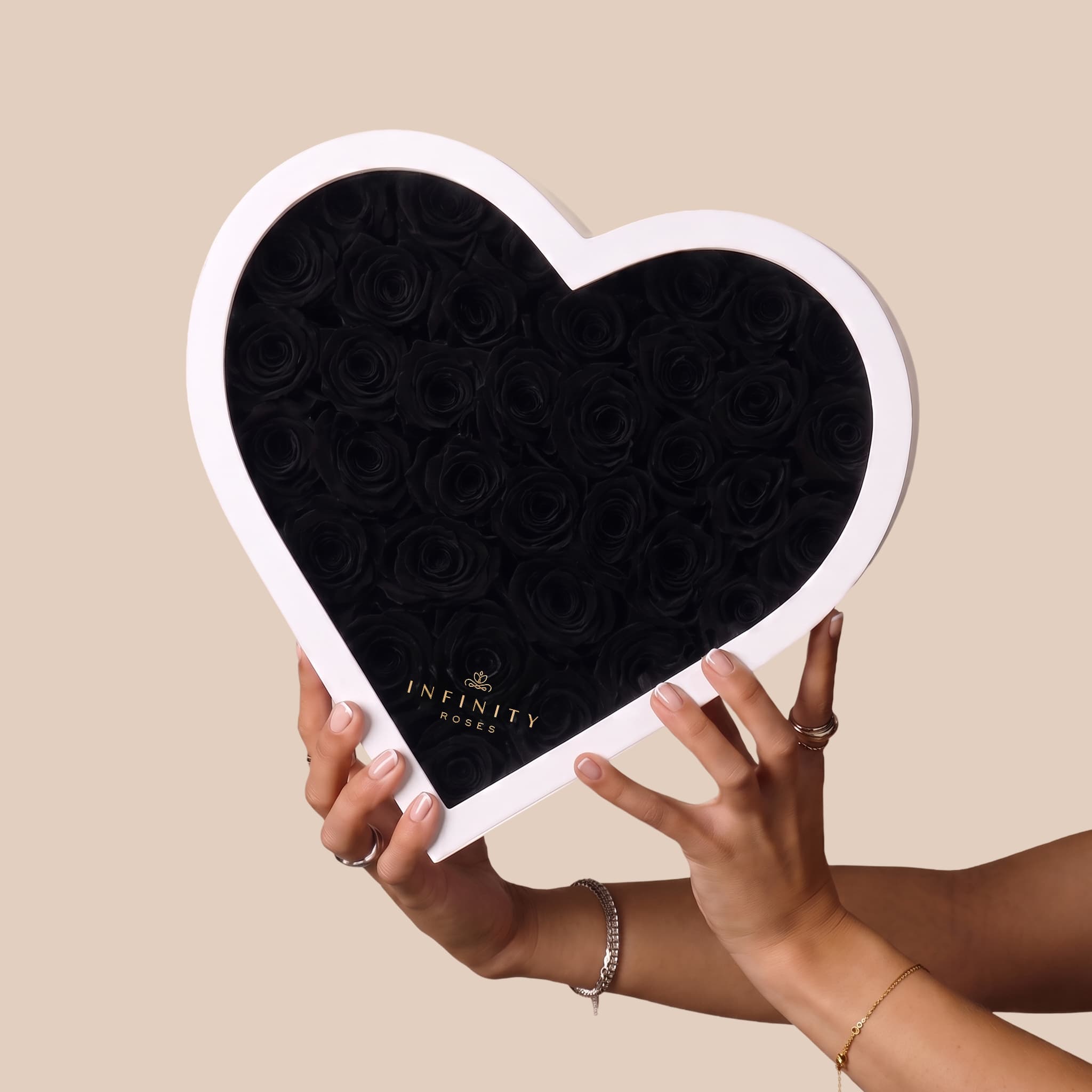 Grand Heart Box - Black Rose - White Box