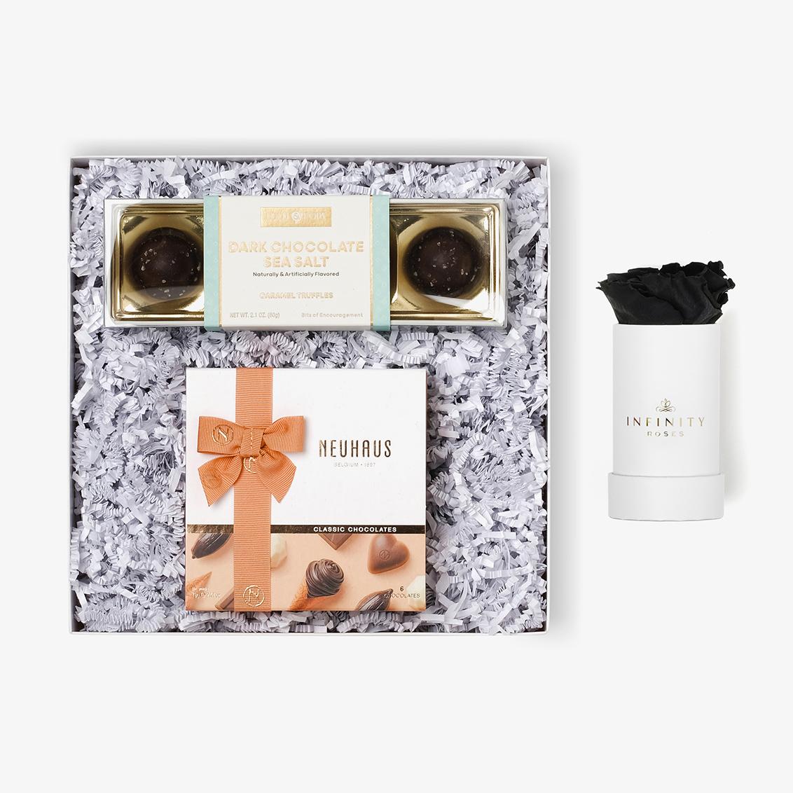 Chocolate Duo Luxe - Single Rose Box - Black Rose - White Box