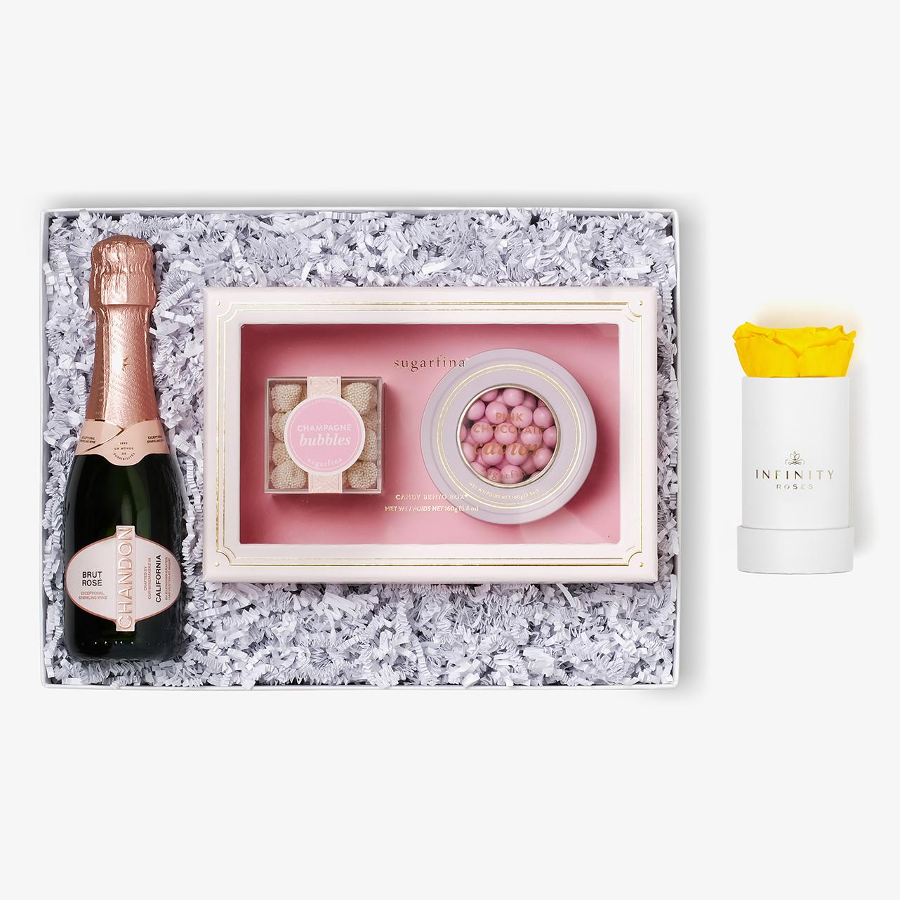 Rosé & Caviar - Single Rose Box - Yellow Rose - White Box