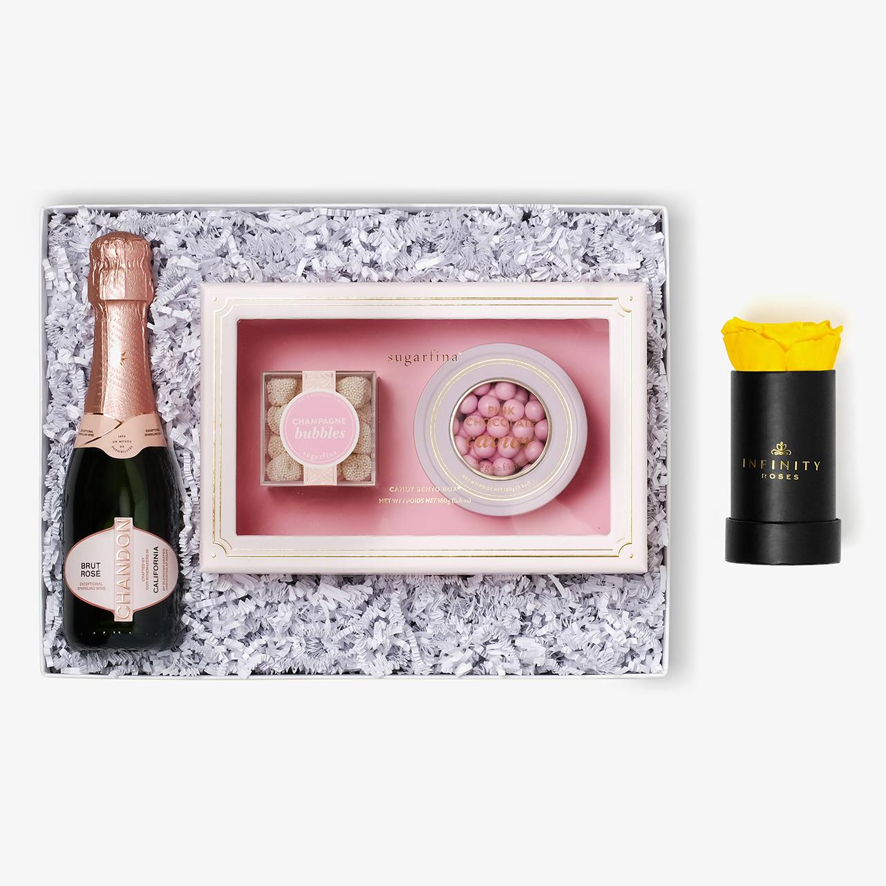 Rosé & Caviar - Single Rose Box - Yellow Rose - Black Box