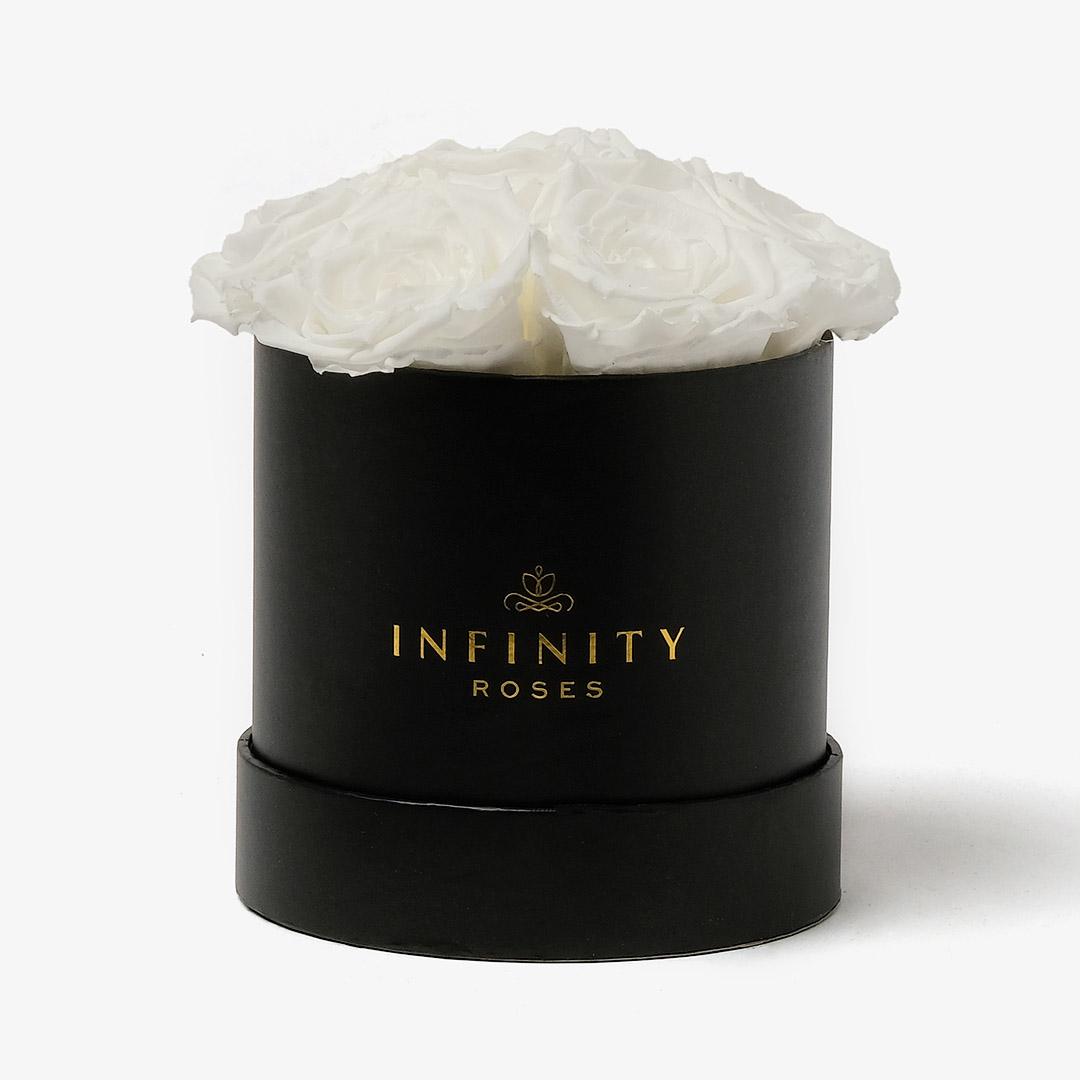 Medium Bloom Rose Box - White Rose - Black Box