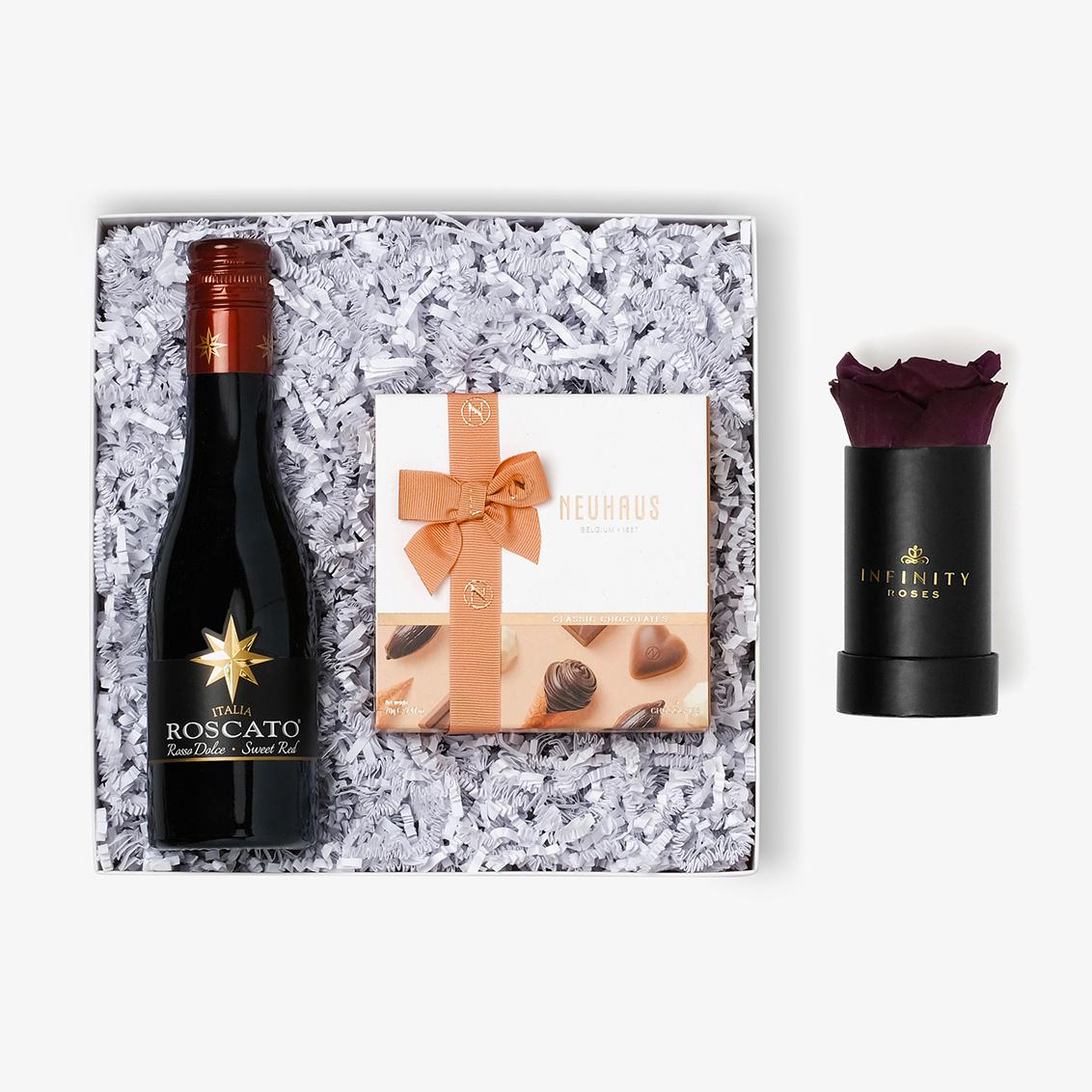 Wine & Truffles - Single Rose Box - Violet Rose - Black Box