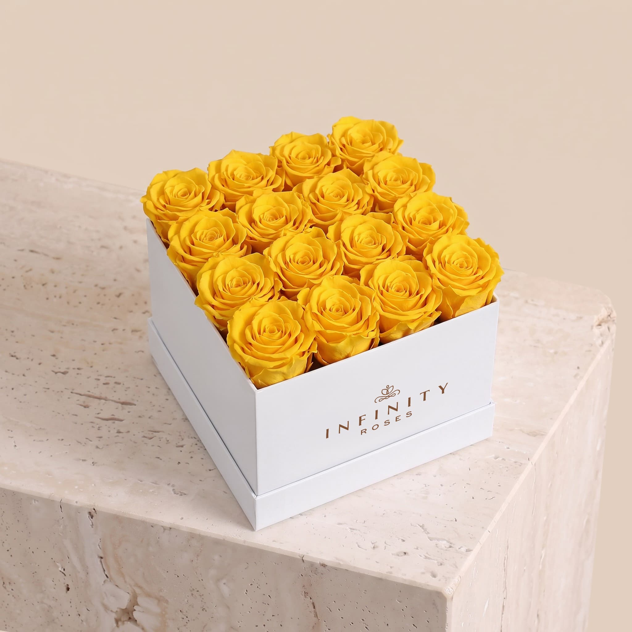 Large Square Rose Box - Yellow Rose - White Box