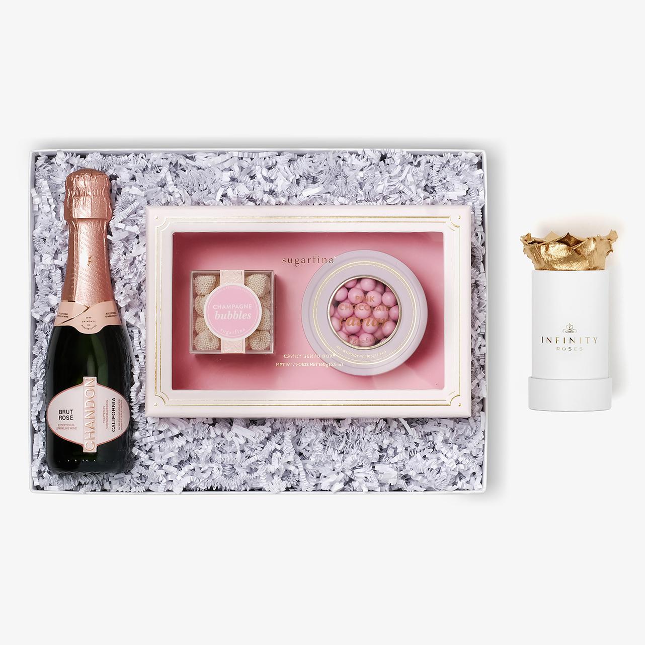 Rosé & Caviar - Single Rose Box - Gold Rose - White Box