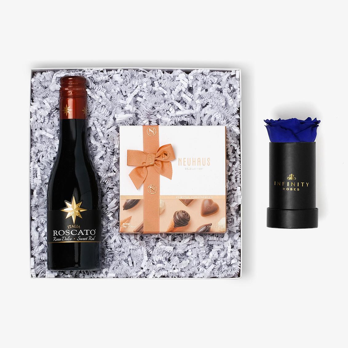 Wine & Truffles - Single Rose Box - Royal Blue Rose - Black Box