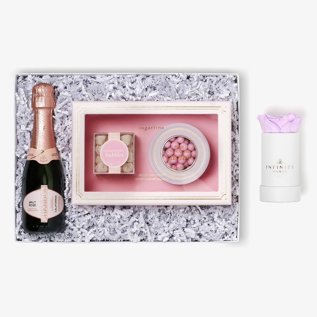 Rosé & Caviar - Single Rose Box - Pink Rose - White Box