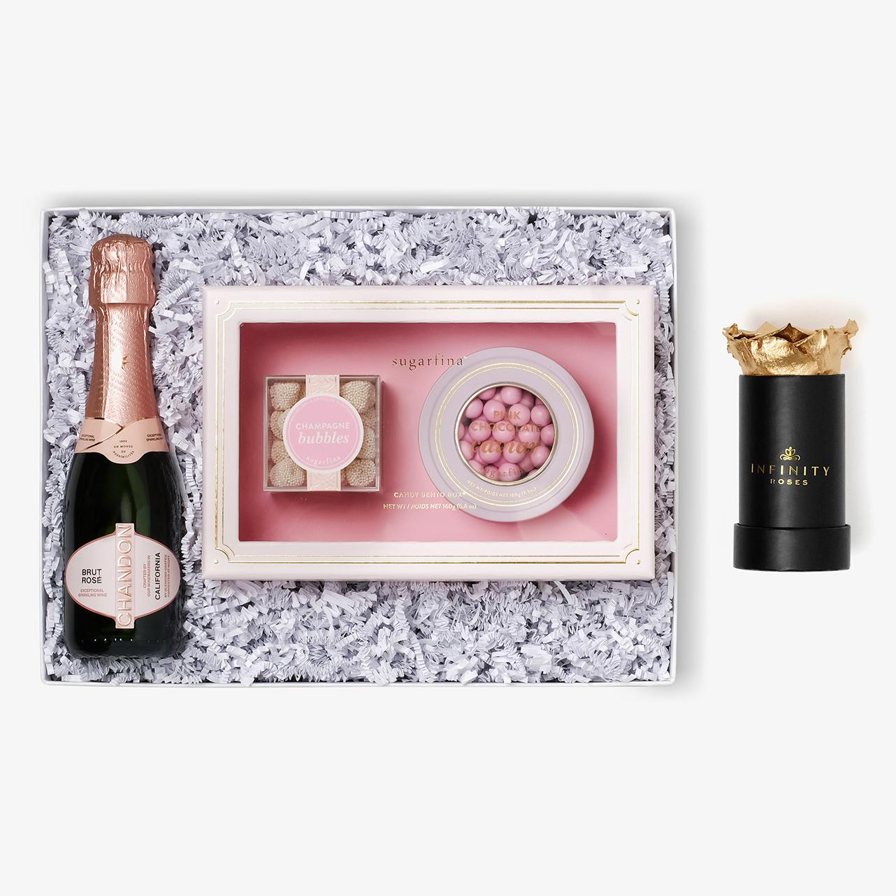 Rosé & Caviar - Single Rose Box - Gold Rose - Black Box