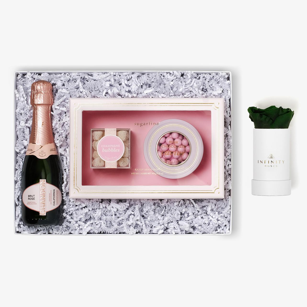 Rosé & Caviar - Single Rose Box - Emerald Green Rose - White Box