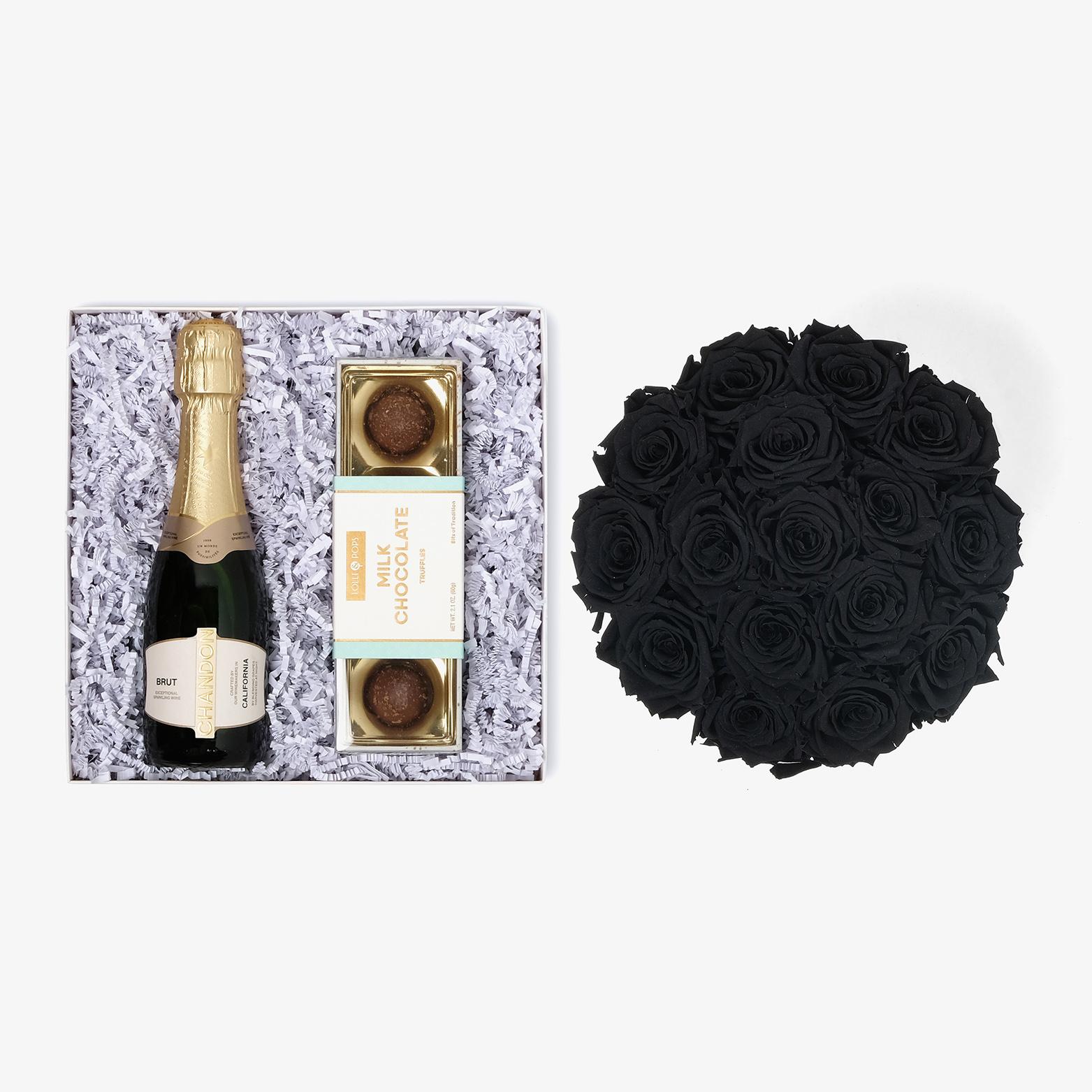 Champagne & Truffles - Large Bloom Box - Black Rose - Black Box