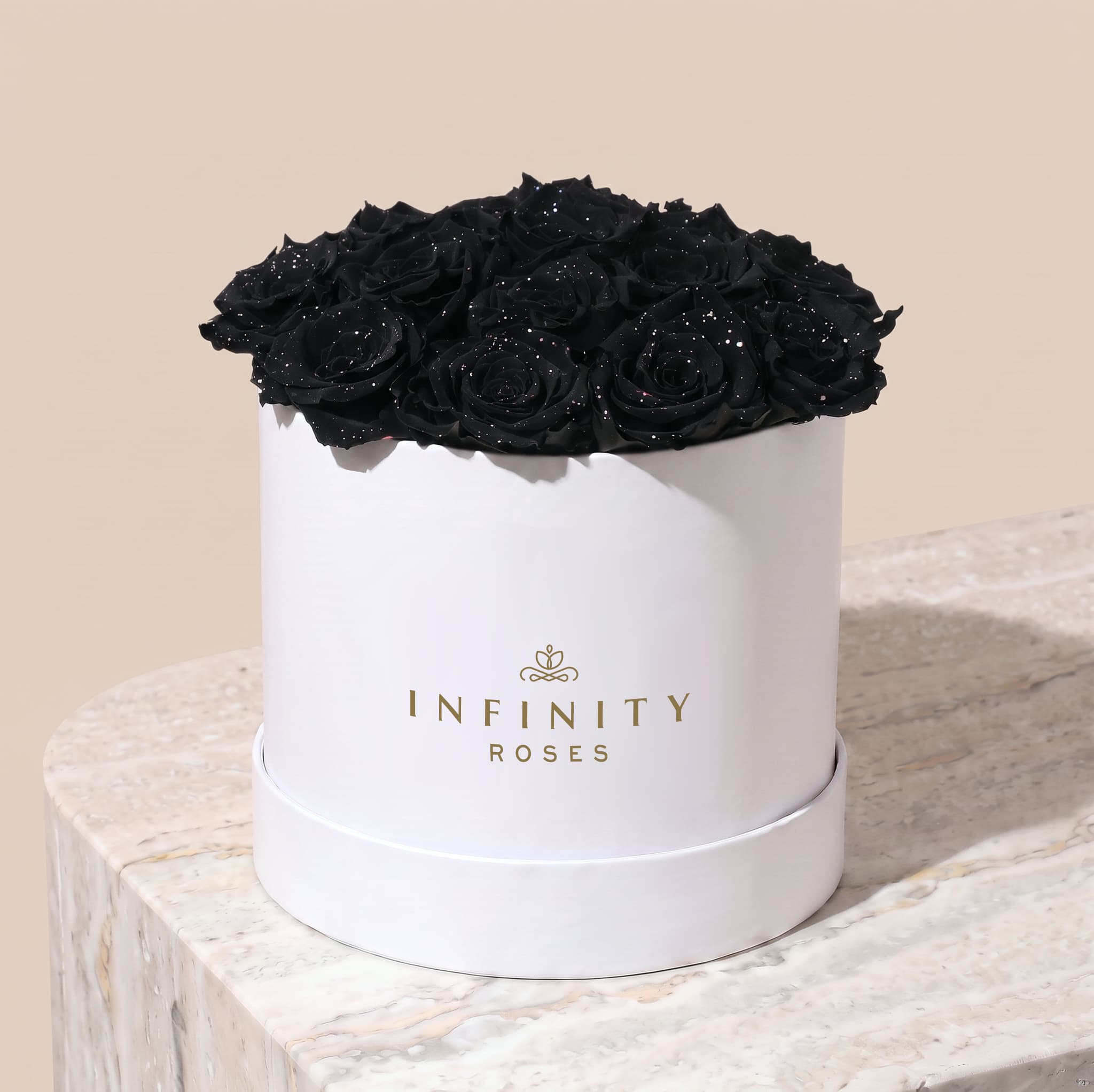 Large Bloom Rose Box - Black Galaxy Rose - White Box