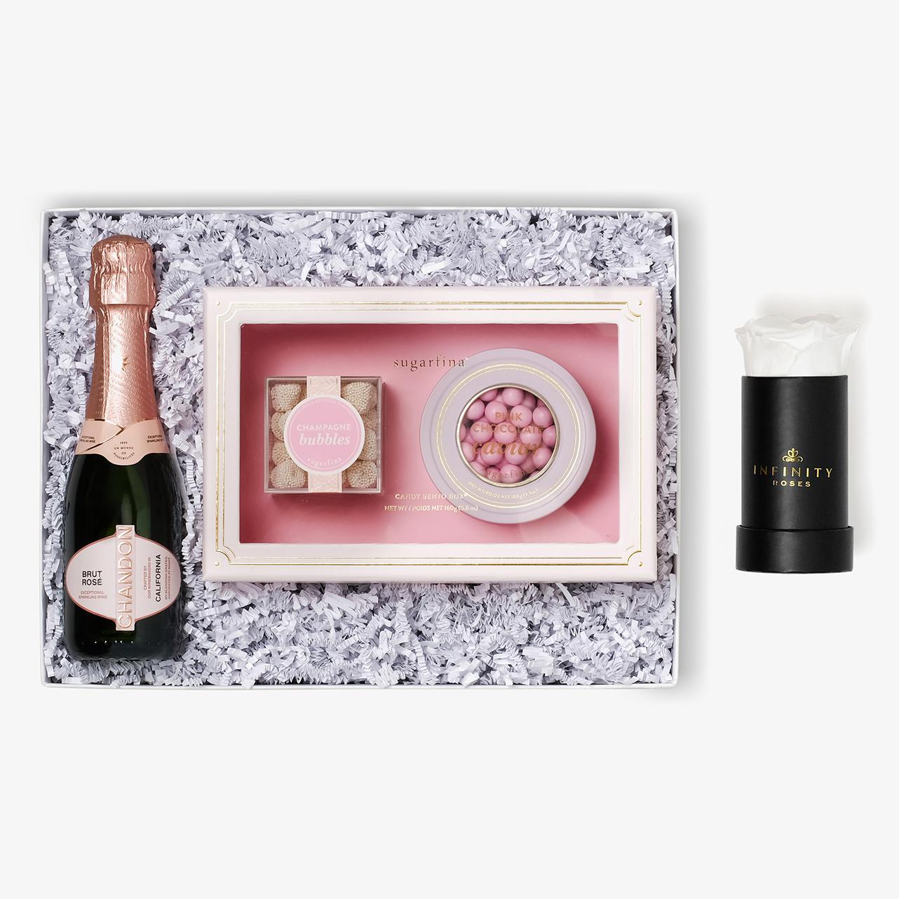 Rosé & Caviar - Single Rose Box - White Rose - Black Box