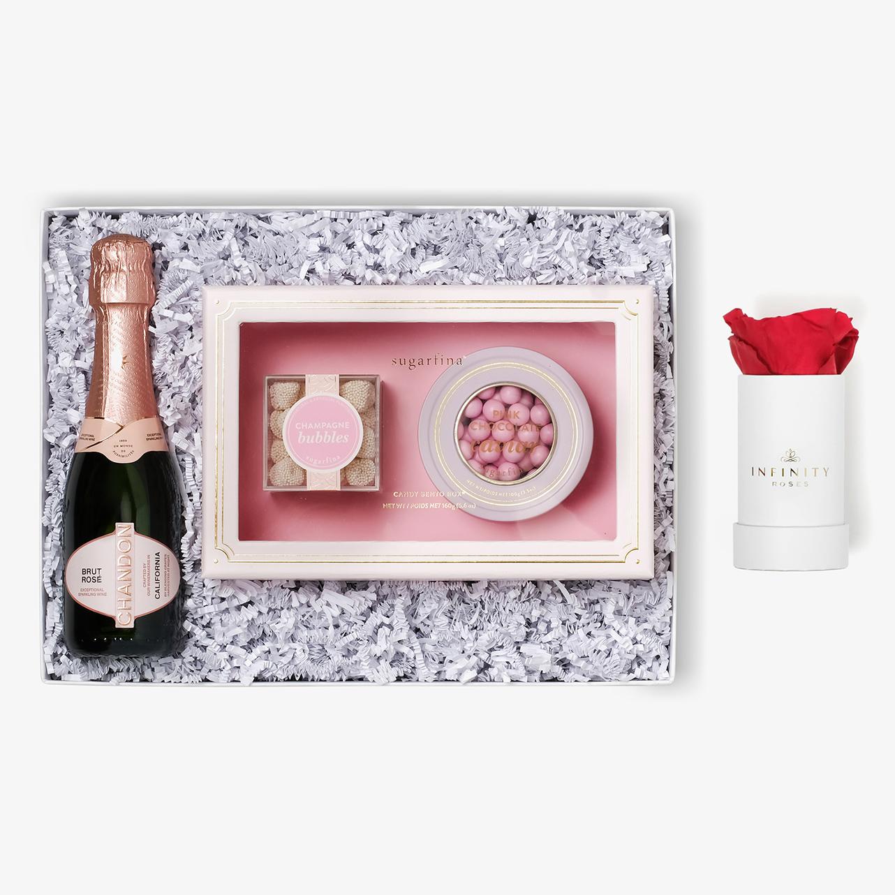 Rosé & Caviar - Single Rose Box - Red Rose - White Box