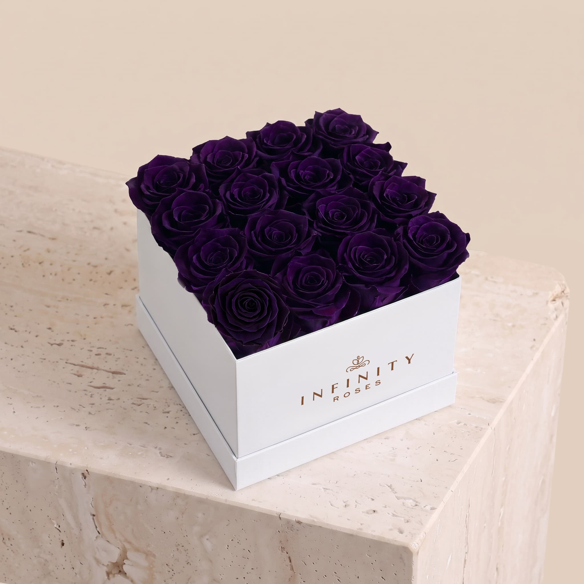 Large Square Rose Box - Violet Rose - White Box