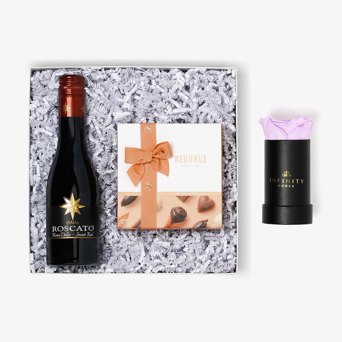 Wine & Truffles - Single Rose Box - Lavender Rose - Black Box