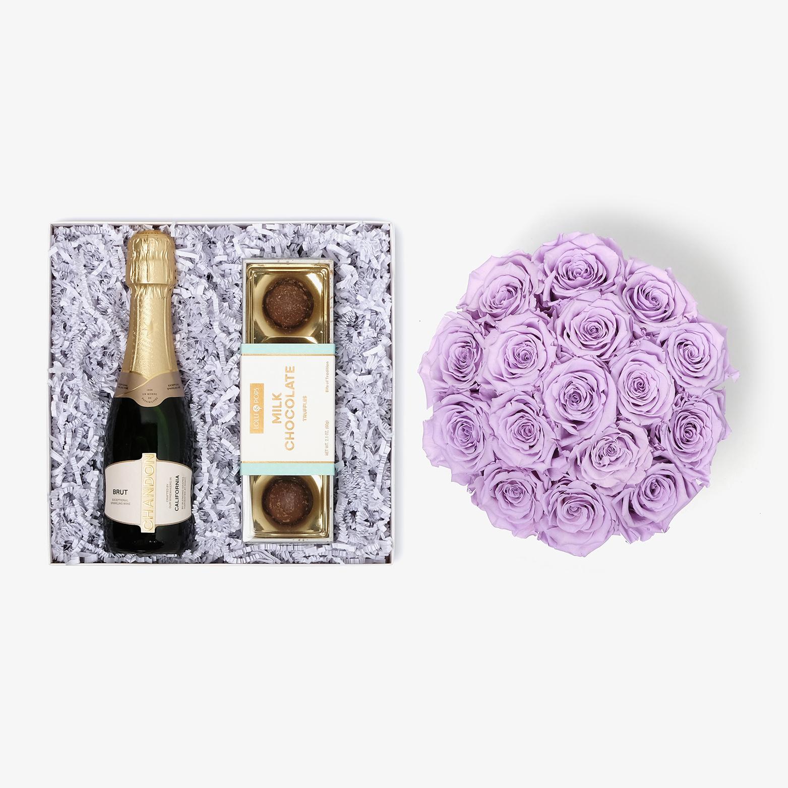 Champagne & Truffles - Large Bloom Box - Lavender Rose - White Box