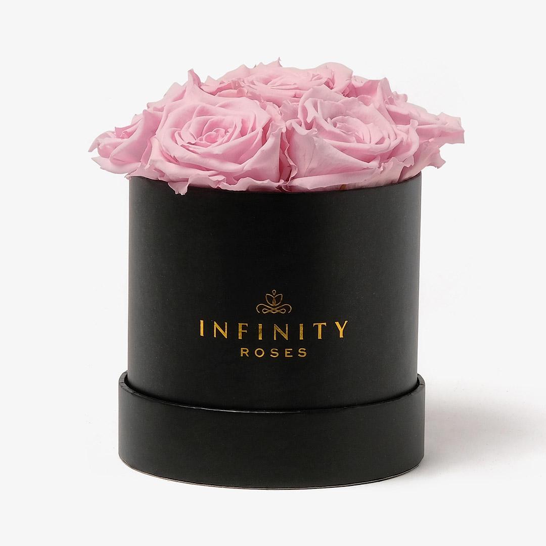 Medium Bloom Rose Box - Pink Rose - Black Box