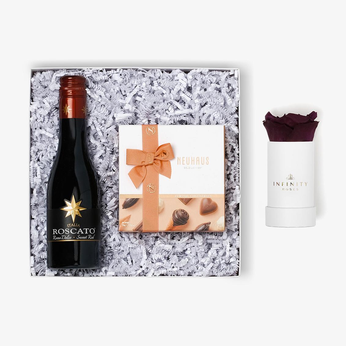 Wine & Truffles - Single Rose Box - Violet Rose - White Box